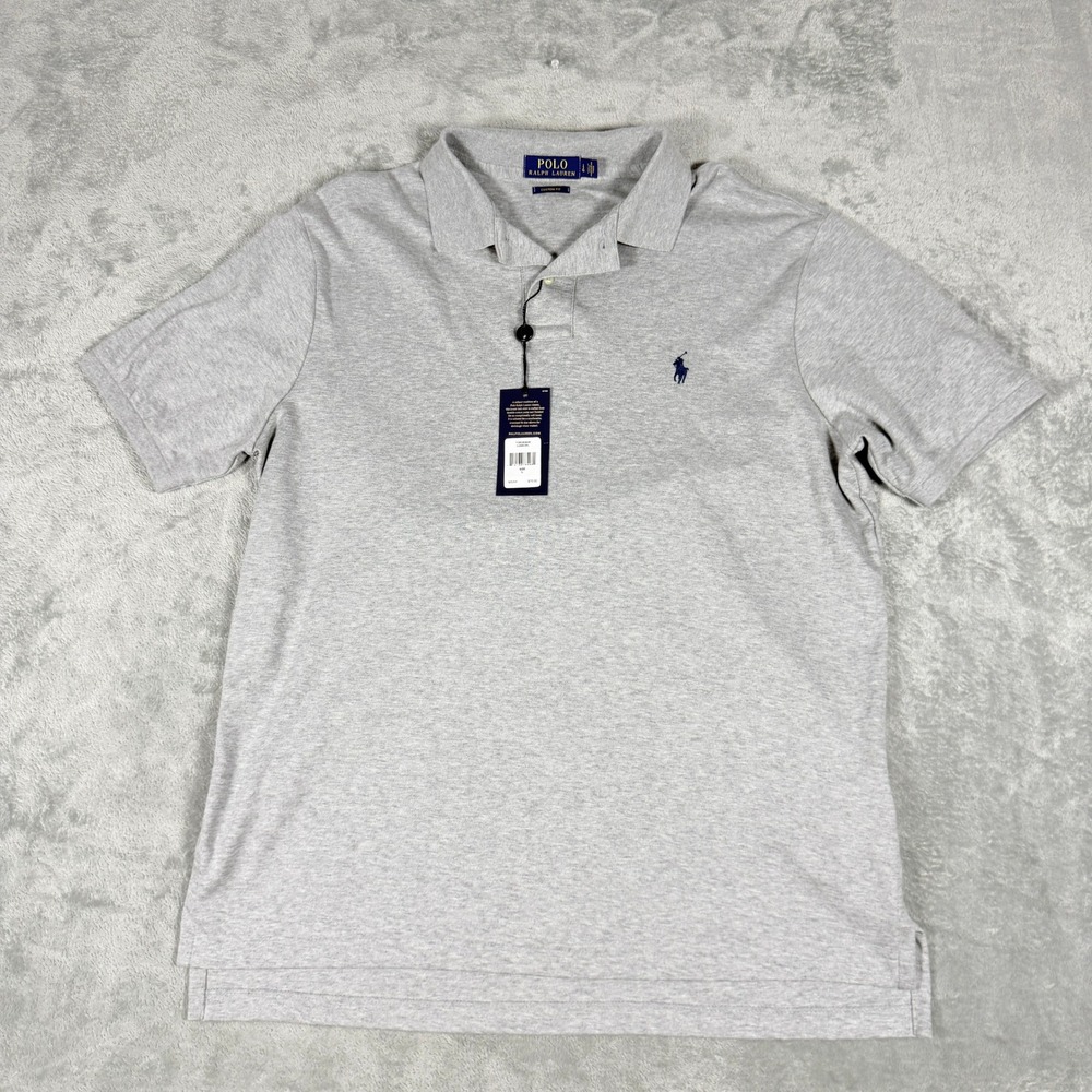 Polo Ralph Lauren Mens L Short Sleeve Custom Fit Interlock Polo Shirt Gray
